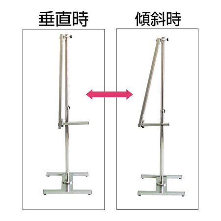 ■片面タイプのPAパネルスタンドは垂直掲示と傾斜掲示の1台で2通りの掲示が可能です。