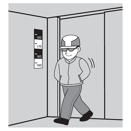 ■店舗入口で犯人の身長確認に