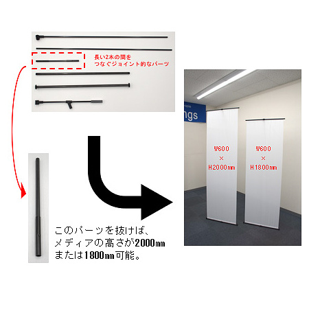 ■ジョイントパーツを抜くと高さ1800mm仕様になります。