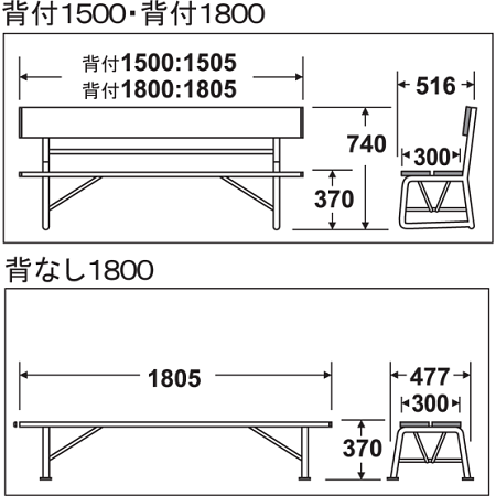 ベンチ 寸法図