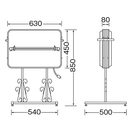 ■寸法図:152角丸唐草スタンド ヨコ型