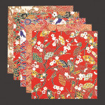 友禅和紙 赤絵・4寸  (100枚入)(各20枚x5柄)  (W64217)