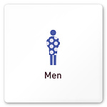 デザイナールームプレート　飲食店向け　シンプル 男子トイレ１ 白マットアクリル W150×H150 (AC-1515-RA-IM2-0103)