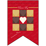 バレンタイン (ブロック調) リボン型 ミニフラッグ(遮光・両面印刷) (61003)