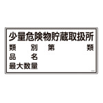 消防・危険物標識(硬質エンビ) 300×600mm ヨコ型 少量危険物貯蔵取扱所・類別・品名・最大数量 (54053)