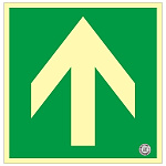避難誘導標識 中輝度蓄光式床用誘導標識 (認定証票付) 非常口 300mm角 表示:矢印のみ 緑地 (070013)