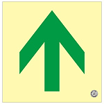 避難誘導標識 中輝度蓄光式床用誘導標識 (認定証票付) 非常口 300mm角 表示:矢印のみ 黄地 (070016)