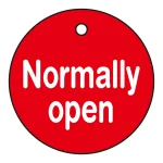 バルブ開閉札 50mm丸 両面印刷 表記:Normally open (151120)
