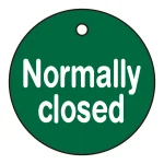 バルブ開閉札 50mm丸 両面印刷 表記:Nomally closed (151130)