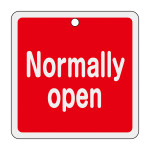 アルミバルブ開閉札 80mm角 両面印刷 Normally open(赤) (160101)