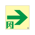 高輝度蓄光式通路誘導標識 ステッカータイプ 200mm角 右矢印 (360941)