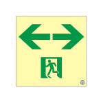 高輝度蓄光式通路誘導標識 ステッカータイプ 200mm角 左右矢印 (360943)