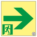高輝度蓄光通路誘導標識 (認定証票付) PETステッカー 非常口 120mm角 表示:右矢印 (377961)