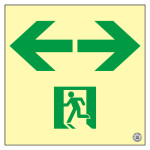 高輝度蓄光式通路誘導標識 塩ビプレートタイプ 正方形 左右矢印 (408010)