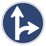 道路標識(構内用) スチール製 600mmΦ 上下穴タイプ 指定方向外進行禁止(直進・右折可) (416632)