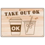 TAKE OUT OK 木目調 ドリンク オリジナルプレート看板
