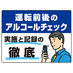飲酒運転防止・アルコールチェック啓蒙看板 管理と徹底 ブルー オリジナル プレート看板 W600×H450 エコユニボード