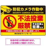 防犯カメラ作動中・不法投棄厳禁 ゴミを置き去る人型デザイン オリジナル プレート看板