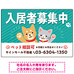可愛らしい犬猫イラストで入居者募集中をアピールできる不動産向けプレート看板 グリーン W900×H600 マグネットシート(SP-SMD738C-90x60M)