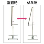 ■片面タイプのPAパネルスタンドは垂直掲示と傾斜掲示の1台で2通りの掲示が可能です。