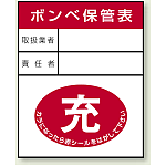 ガスボンベステッカー ボンベ保管表 充 100×80 10枚1組 (827-25)
