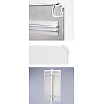 ■周囲がカールになり安全性が向上。裏面の4コーナーにも樹脂パーツが付いています。アルミ板標識裏面の平リブ金具に写真の様に標識を取り付けます。