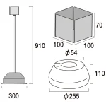 ■寸法図:屋外用消毒液スタンド H910mmタイプ(※パネル無し)