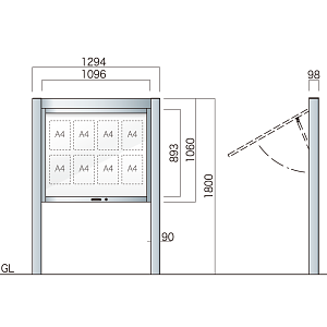 跳ね上げ式自立アルミ掲示板 AGS-1210(幅1294mm) 照明なし シルバーつや消し AGS-1210(S)