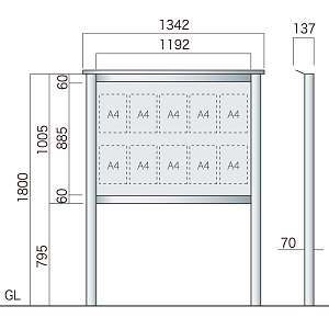保護板(ガラス)なし 屋外用簡易・自立型アルミ掲示板 SBD-1210(幅1342mm) ダークブロンズつや消し (SBD-1210(B))