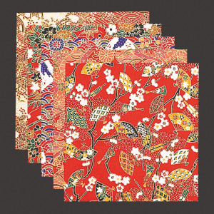 友禅和紙 赤絵・2.5寸  (100枚入)(各20枚x5柄)  (W64240)
