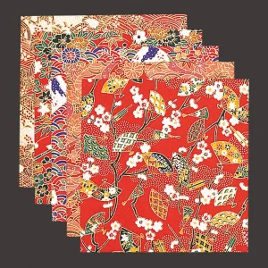 友禅和紙 赤絵・2.5寸  (100枚入)(各20枚x5柄)  (W64240)