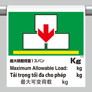 ワンタッチ取付標識（４カ国語）  最大積載荷重1スパン○kg (355-84)