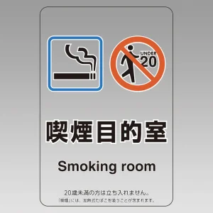 改正健康増進法対応 喫煙専用室 標識 喫煙目的室(Smoking room) 透明ステッカー(W100×H150)※5枚1組 (807-88)