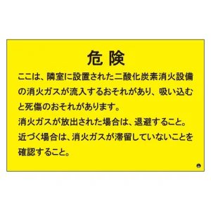 二酸化炭素消火設備標識 日本消防標識工業会推奨シール付 H200×W300 隣室に・・ (809-403)