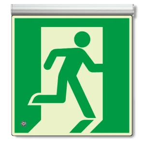 高輝度蓄光標識 避難口 C200級 ルミット アルミ金具付 右向き 天井用 ※片面表示 (836-060)