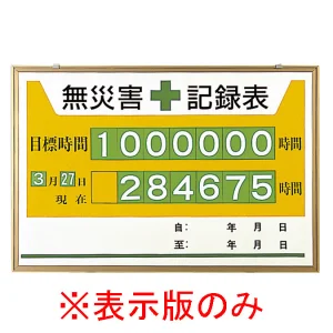無災害記録表 黄色地デザイン カラー鉄板/アルミ枠 600×900mm 表示板のみ (899-27A)