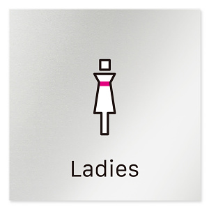 デザイナールームプレート 会社向け ビビット 女子トイレ2 アルミ板 W150×H150 (AL-1515-OB-IM3-0106)