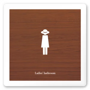 デザイナールームプレート　飲食店向け　木目 女子トイレ2 白マットアクリル W150×H150 (AC-1515-RA-IM1-0106)