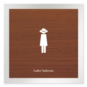 デザイナールームプレート　飲食店向け　木目 女子トイレ2 アルミ板 W150×H150 (AL-1515-RB-IM1-0106)