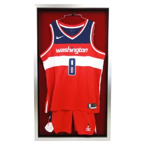 ユニフォーム額 バスケットボール用ユニフォームケース 片面 (受注生産品) シルバー 赤別珍 UVアクリル (basket_uni_case(si_rev_uv))