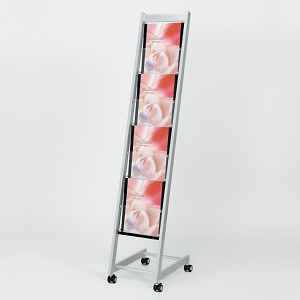 パンフレットスタンド アルモード 2501 屋内用 A4×4段1列 ブラック/シルバー (2501-KC)