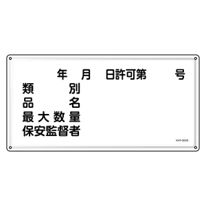 消防・危険物標識 明治山型 300×600mm 類別・品名・保安監督者(許可第○号) ステンレス (55430)