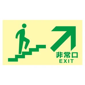 高輝度蓄光式通路誘導標識 ステッカータイプ 東京都条例適合品 非常口・階段右上 (68046)