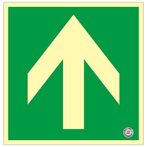 避難誘導標識 中輝度蓄光式床用誘導標識 (認定証票付) 非常口 300mm角 表示:矢印のみ 緑地 (070013)