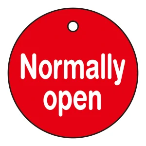 バルブ開閉札 50mm丸 両面印刷 表記:Normally open (151120)