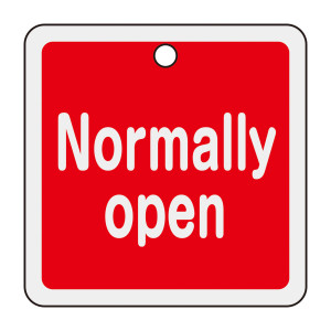 アルミバルブ開閉札 50mm角 両面印刷 Normally open(赤) (159101)