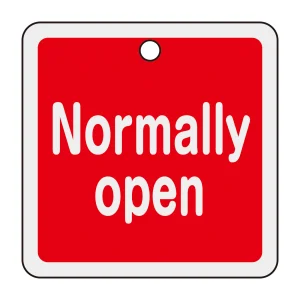 アルミバルブ開閉札 50mm角 両面印刷 Normally open(赤) (159101)