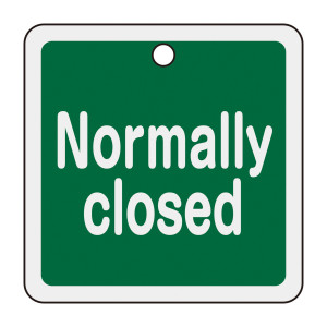 アルミバルブ開閉札 50mm角 両面印刷 Normally closed(緑) (159102)