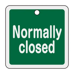 アルミバルブ開閉札 50mm角 両面印刷 Normally closed(緑) (159102)