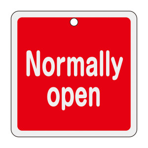 アルミバルブ開閉札 80mm角 両面印刷 Normally open(赤) (160101)